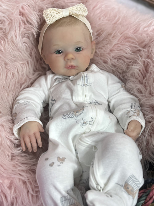 REALISTIC REBORN BABY GIRL DOLL 18- GREEN EYES - HAND PAINTED HAIR - VINYL