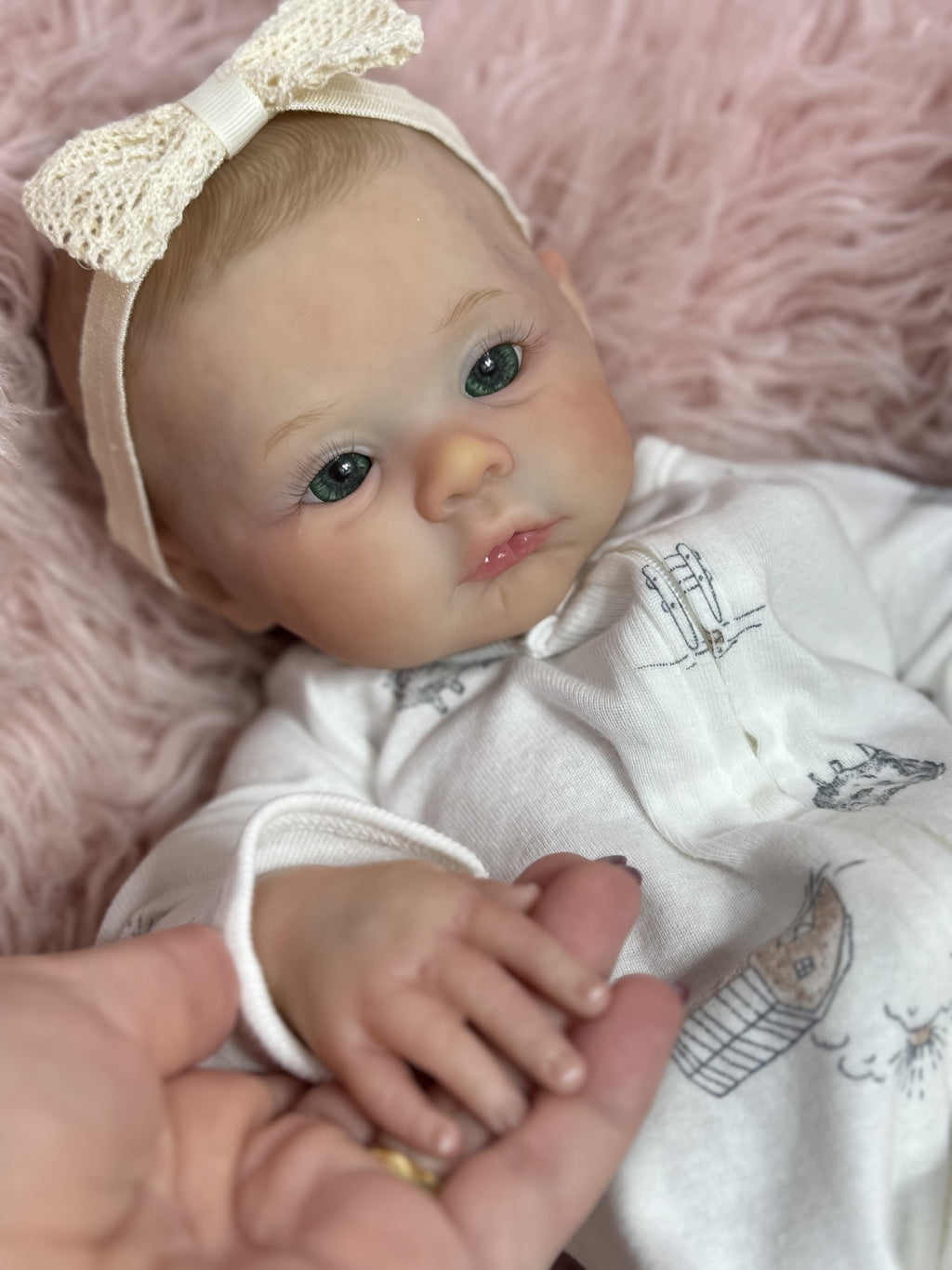 REALISTIC REBORN BABY GIRL DOLL 18- GREEN EYES - HAND PAINTED HAIR - VINYL
