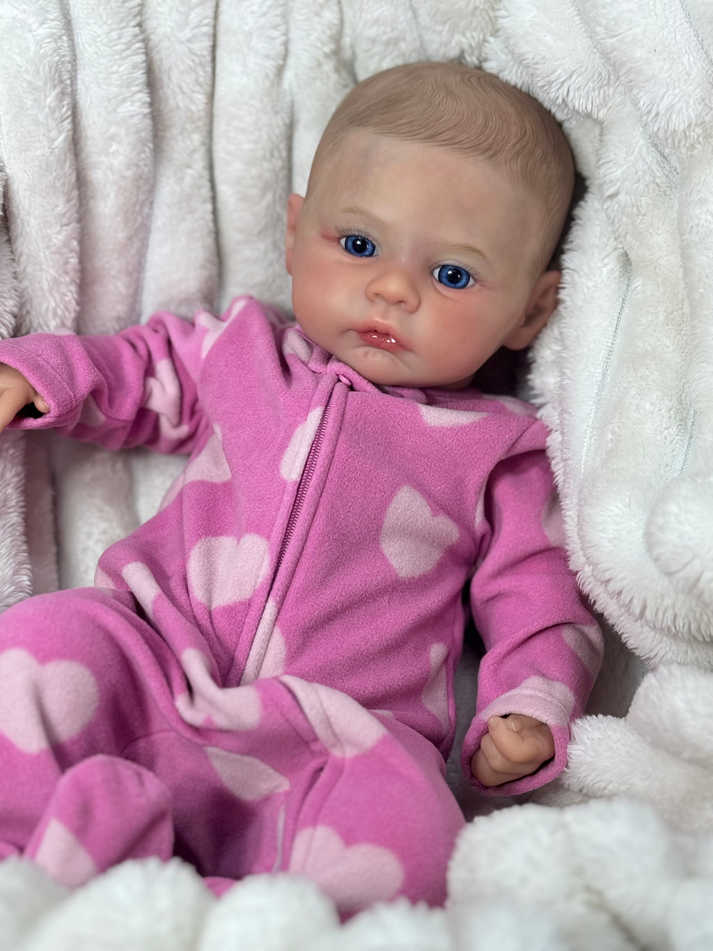 REALISTIC REBORN BABY GIRL DOLL 18- BLUE EYES - HAND PAINTED HAIR - VINYL (Copy)