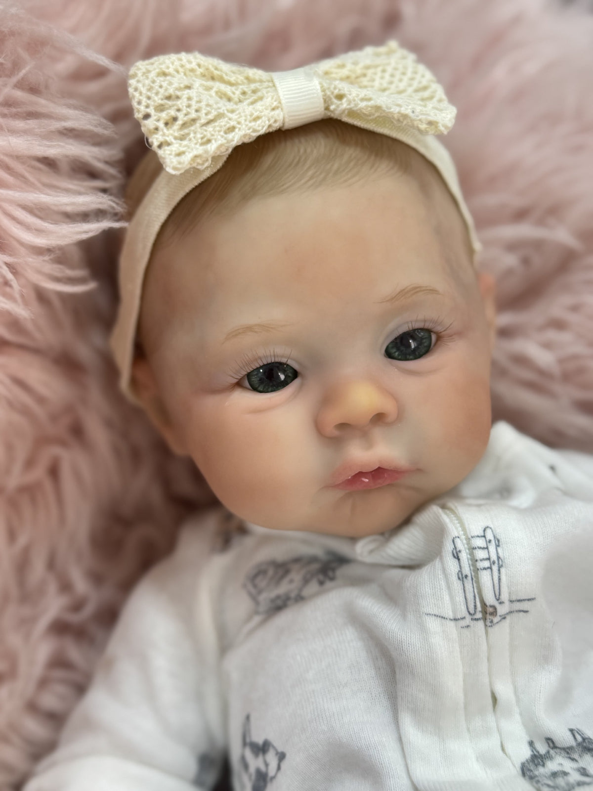 REALISTIC REBORN BABY GIRL DOLL 18- GREEN EYES - HAND PAINTED HAIR - VINYL